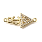 Brass Micro Pave Cubic Zirconia Arrow Connector Charms, Cadmium Free & Lead Free, Rack Plating, Long-Lasting Plated, Real 18K Gold Plated, Clear, 24x11x2mm, Hole: 1.4mm(KK-C255-29G)