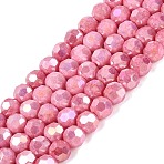 Anti-Tarnish Electroplate Glass Beads Strands, Imitation Gemstone, Round, AB Color Plated, Faceted(32 Faceted), Light Coral, 5.8~6.1x5.8mm, Hole: 1mm, about 70~71pcs/strand, 15.55~15.75''(39.5~40cm)(EGLA-T021-6mm-15-13)