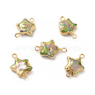Baroque Natural Keshi Pearl Pendants, Star Charms, with Brass Double Loops, Dyed, Green, Light Gold, 18~21x12~13x4~5mm, Hole: 1.8mm(PEAR-P004-43KCG)
