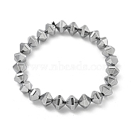 Rhombus Electroplated Synthetic Non-magnetic Hematite Beaded Stretch Bracelets for Women Men, Silver Plated, Inner Diameter: 2-5/8 inch(6.8cm), Bead: 8.5x8.5mm(BJEW-K242-02)