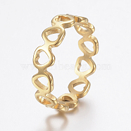 Ion Plating(IP) 304 Stainless Steel Finger Rings, Hollow, Heart, Golden, Size 6, 16mm(RJEW-H125-05G-16mm)