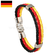 Flag Color Imitation Leather Triple Line Cord Bracelet with Alloy Clasp, Germany Theme Jewelry for Women, Black, 8-5/8 inch(22cm)(GUQI-PW0001-086E)