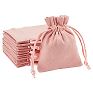 12Pcs Velvet Cloth Drawstring Bags, Jewelry Bags, Christmas Party Wedding Candy Gift Bags, Rectangle, Light Coral, 10x8cm(TP-DR0001-01B-02)