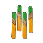 Opaque Resin & Walnut Wood Big Pendants, Rectangle Charms, Orange, 51.5x7.5x3.5mm, Hole: 2mm(RESI-D060-C-01)