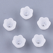 6-Petal Transparent Acrylic Bead Caps, Frosted, Tulip Flower, Lily of the Valley Clear, 9.5x9x6.5mm, Hole: 1.4mm(FACR-T001-03)