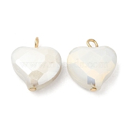 Imitation Jade Glass Pendants, with Golden Brass Loops, Heart Charms, Snow, 18x17x6.5~7mm, Hole: 2~2.5mm(KK-Q777-01G-02)