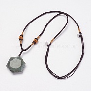 Natural Labradorite Pendant Necklaces, with Nylon Cord, 10.6 inch~13.7 inch(27cm~35cm)(X-NJEW-P157-02)