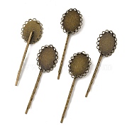 Iron Hair Bobby Pin Findings, with Brass Oval Tray, Antique Bronze, Tray: 18x25mm, 70~75x18.3mm(X-PHAR-Q039-AB)