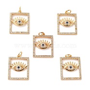 Brass Micro Pave Cubic Zirconia Pendants, Long-Lasting Plated, Cadmium Free & Lead Free, Rectangle with Eye, Real 18K Gold Plated, 21.5x16.5x3.5mm, Hole: 3.4mm(ZIRC-P092-023G-RS)