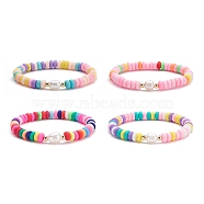 Handmade Polymer Clay Heishi Beads Surfering Stretch Bracelet, Natural Pearl Beads Bracelet, Mixed Color, Inner Diameter: 2-1/8 inch(5.5cm)(BJEW-JB07229)