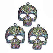 Alloy Big Pendants, Cadmium Free & Lead Free, Skull Shape, Rainbow Color, 66x48x6mm, Hole: 4mm(PALLOY-N156-029-RS)