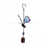 Butterfly Glass Wind Chime, Iron Art Pendant Decoration, for Home Yard Balcony Outdoor, Colorful, 300x100mm(WICH-PW0001-59C-03)