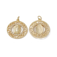 Brass Clear Cubic Zirconia Pendants, with Jump Ring, Flat Round with Virgin Mary Charms, Real 18K Gold Plated, 24x21x3mm, Hole: 3mm(KK-E068-VA059-2)