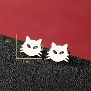 Non-Tarnish Stainless Steel Stud Earrings, Cat Shape, Stainless Steel Color, 9x11mm(PW-WG95520-06)