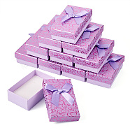 Heart Pattern Cardboard Jewelry Packaging Boxes, with Sponge Inside and Paper, for Rings, Small Watches, Necklaces, Earrings, Bracelets, Rectangle with Bowknot, Lilac, 8.1x5x2.8cm(CON-TAC0011-04A-04)