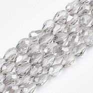 Electroplate Glass Beads Strands, Faceted, Pearl Luster Plated, Teardrop, Light Grey, 7.5~8x6mm, Hole: 1mm, about 66~68pcs/strand, 22.6 inch(EGLA-T013-05K)