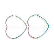 304 Stainless Steel Hoop Earrings, Hypoallergenic Earrings, Heart, Rainbow Color, 12 Gauge, 67x58x2mm, Pin: 1x0.6mm(STAS-D171-07B-M)