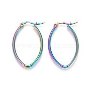 304 Stainless Steel Geometric Hoop Earrings, Hypoallergenic Earrings for Women Girls, Hypoallergenic Earrings, Oval, Rainbow Color, 35x25x2mm, 12 Gauge, Pin: 1x0.6mm(STAS-D171-05D-M)