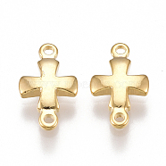 Brass Links connectors, Cross, Nickel Free, Real 18K Gold Plated, 12x7x2mm, Hole: 1mm(X-KK-T038-202G)