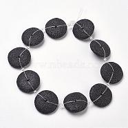 Natural Lava Rock Beads Strands, Dyed, Flat Round, Black, 32~33x9mm, Hole: 2mm, about 10pcs/strand, 14.9 inch(38cm)(G-K175-E08)