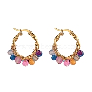 201 Stainless Steel Hoop Earrings, Hypoallergenic Earrings, with Natural Agate Beads, Twisted Ring Shape, Golden, 30x24mm, Pin: 1.3x0.7mm(EJEW-JE04223-05)