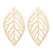 30Pcs Brass Pendants, Long-Lasting Plated, Leaf, Real 24K Gold Plated, 35x20x0.5mm, Hole: 1mm(KK-BC0004-93)