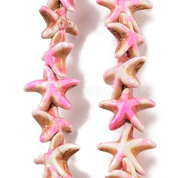 Synthetic Turquoise Dyed Beads Strands, Fuel Injection Effect, Starfish, Pink, 13.5~14x14~15x5mm, Hole: 1.5mm, about 34~36pcs/strand, 13.39''(34cm)(G-P507-04N)