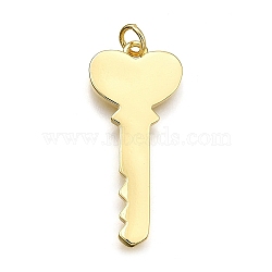 Rack Plating Brass Pendants, Key, with Jump Ring, Cadmium Free & Lead Free, Long-Lasting Plated, Real 18K Gold Plated, 30.5x13.5x2mm, Hole: 3.5mm(KK-K401-68G)