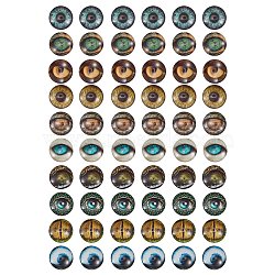Glass Cabochons, Half Round/Dome with Animal Eye Pattern, Mixed Color, 11.9x4.2mm, 10 colors, 6pcs/color, 60pcs/box(GLAA-SZ0001-06)