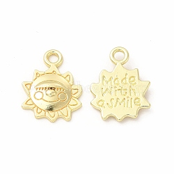 Rack Plating Alloy Pendants, Cadmium Free & Nickel Free & Lead Free, Sun with Word Made with a Smile Charm, Light Gold, 15.5x12x2mm, Hole: 1.8mm(FIND-G054-07LG)