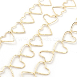 Brass Hollow Heart Link Chains, Unwelded, with Spool, Real 18K Gold Plated, 12.5x13.5x0.8mm(CHC-M025-49G)