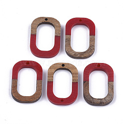 Resin & Walnut Wood Pendants, Oval, FireBrick, 28x19.5x4mm, Hole: 1.5mm(RESI-S358-07H)