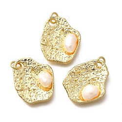 Natural Pearl Pendants, Brass Irregular Shape Charms with Jump Rings, Cadmium Free & Lead Free, Long Lasting Plated, Rack Plating, Real 18K Gold Plated, 21x17.5x5mm, Hole: 3mm(KK-Q043-19G)