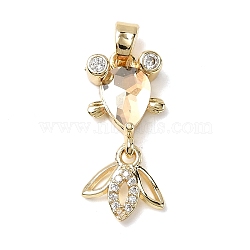 Brass Micro Pave Cubic Zirconia Pendants, Fish, with Glass, Rack Plating, Golden, Beige, 22.5x10.5x4.5mm, Hole: 5x2.5mm(KK-K375-27G-21)