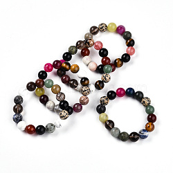 Natural Mixed Gemstone Round Beads Stretch Bracelets for Women Men , Inner Diameter: 2-1/8~2-1/8 inch(5.25~5.35cm), Bead: 12~12.5mm in Diameter.(G-T141-20)