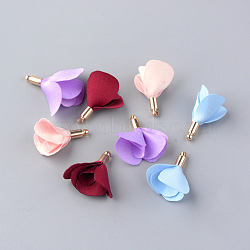Handmade Cloth Pendant Decorations, with Alloy Findings, Flower, Mixed Color, 22~24x10~14mm, Hole: 1~1.5mm(FIND-Q063-02M)
