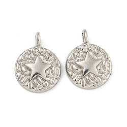 Non-Tarnish 304 Stainless Steel Pendants, Flat Round with Star Charm, Stainless Steel Color, 16x12x4.5mm, Hole: 2.1mm(STAS-N103-136P)