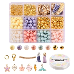 DIY Tassel Charm Beaded Bracelet Making Kit, Including Faux Suede Tassel Pendant, Acrylic & Plastic Round Beads, Alloy Clasps & Pendants, Iron Jump Rings, Brass Beads, Elastic Thread, Mixed Color, Tassel Pendant: 4pcs/box(DIY-YW0005-29)