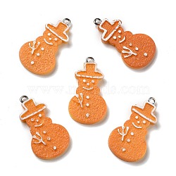 Opaque Resin Pendants, with Platinum Tone Iron Loops, Imitation Gingerbread, Christmas Theme, Snowman, Sandy Brown, 32x18x4mm, Hole: 2mm(RESI-D055-129P)