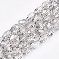 Electroplate Glass Beads Strands, Faceted, Pearl Luster Plated, Teardrop, Light Grey, 7.5~8x6mm, Hole: 1mm, about 66~68pcs/strand, 22.6 inch(EGLA-T013-05K)