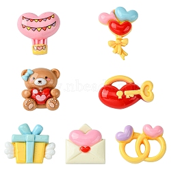 7Pcs 7 Styles Ring/Box/Lock/Envelope/Bear/Balloon/Hot Air Balloon Valentine's Day Theme Opaque Resin Decoden Cabochons, Mixed Shapes, 18~28x20.5~29x7.5~9mm, 1pc/style(RESI-FS0001-69)