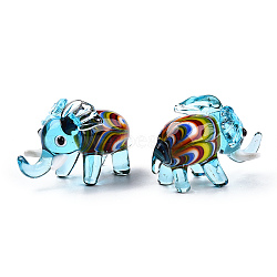 Handmade Lampwork Home Decorations, 3D Elephant Ornaments for Gift, Light Sky Blue, 48~58x32.5~37x34~36mm(LAMP-T011-82B)