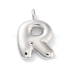 Rack Plating Brass Balloon Letter Pendants, Cadmium Free & Lead Free, Long-Lasting Plated, Platinum, Letter R, 18x12.5x4.5mm, hole: 2.5mm(X-KK-C050-01P-R)