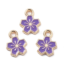 Alloy Enamel Charms, Golden, Flower Charm, Medium Purple, 12x9x1.5mm, Hole: 1.8mm(ENAM-S022-01I)