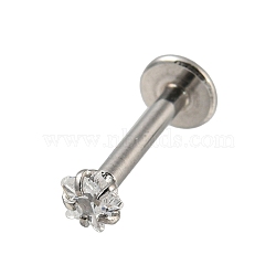 304 Stainless Steel Threaded Flatback Earrings, Cubic Zirconia Cartilage Earrings, Clear, 11x4mm, Star: 3x3mm(EJEW-NH0001-01A-02)