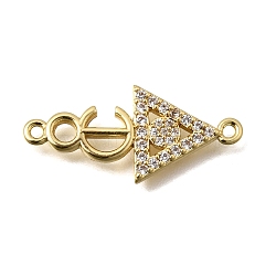 Brass Micro Pave Cubic Zirconia Arrow Connector Charms, Cadmium Free & Lead Free, Rack Plating, Long-Lasting Plated, Real 18K Gold Plated, Clear, 24x11x2mm, Hole: 1.4mm(KK-C255-29G)