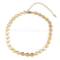 Brass Flat Round Link Chain Necklaces, with 304 Stainless Steel Lobster Claw Clasps, Real 18K Gold Plated, 12.59 inch(32cm)(X-NJEW-JN03361)