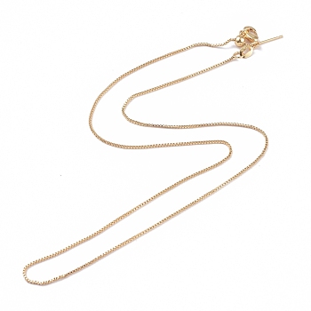 Brass Venetian Chain, Box Chain Necklaces, with Lobster Claw Clasps and Stopper Beads, Long-Lasting Plated, Real 18K Gold Plated, 17.71 inch(45cm), 0.8mm