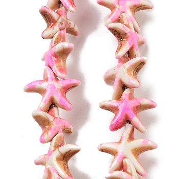 Synthetic Turquoise Dyed Beads Strands, Fuel Injection Effect, Starfish, Pink, 13.5~14x14~15x5mm, Hole: 1.5mm, about 34~36pcs/strand, 13.39''(34cm)