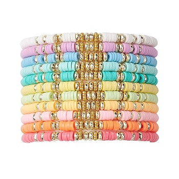 11Pcs 11 Colors Polymer Clay & Non-magnetic Synthetic Hematite Beaded Stretch Bracelets Kit, Stackable Bracelets for Women, Mixed Color, Inner Diameter: 2-1/8~2-1/4 inch(5.4~5.7cm), 1pc/color